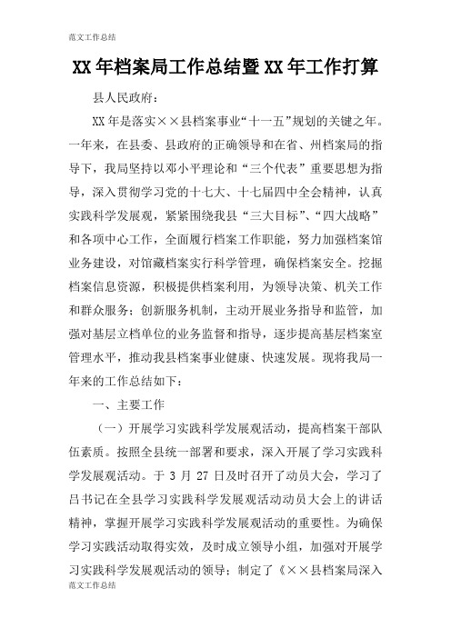 【工作总结范文】XX年档案局工作检查及评价分析研究性工作总结暨XX年工作打算