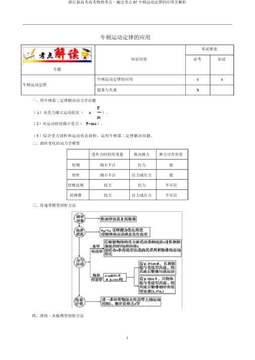 浙江新高考高考物理考点一遍过考点07牛顿运动定律的应用含解析