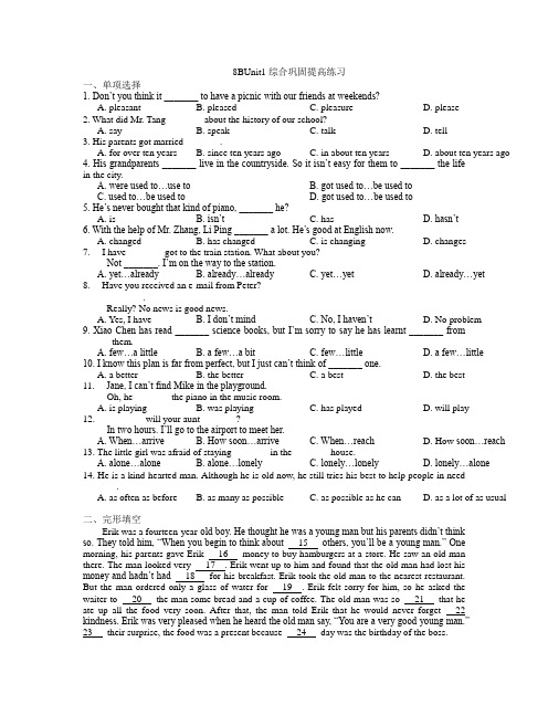 译林牛津版英语八下_Unit 1 综合巩固提高练习