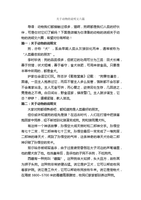 关于动物的说明文六篇