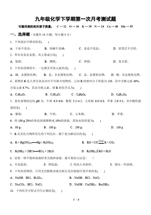 九年级化学下学期第一次月考试卷