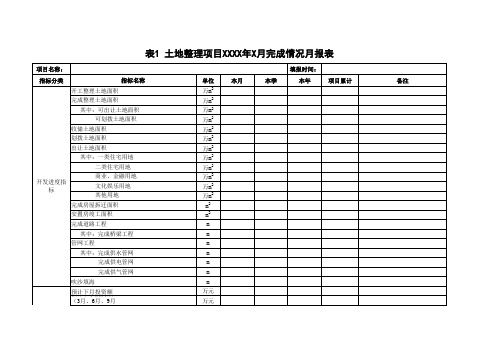 项目完成情况月报表