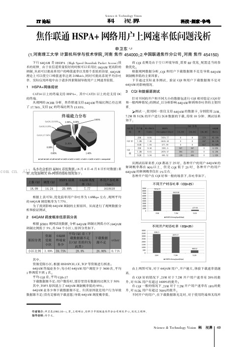 焦作联通HSPA+网络用户上网速率低问题浅析