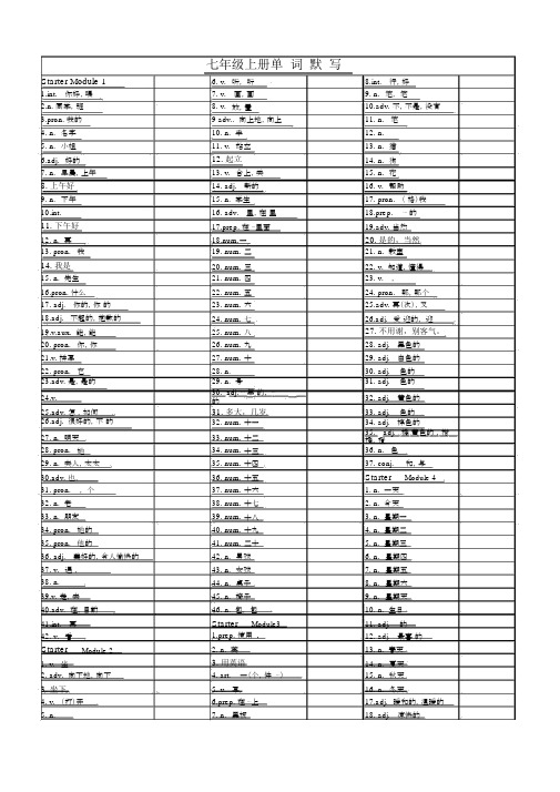 新外研版英语七年级上册单词默写表(完整打印).doc