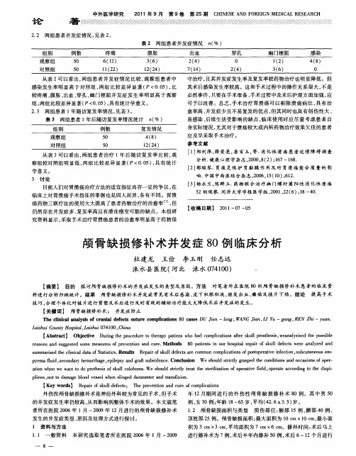 颅骨缺损修补术并发症80例临床分析