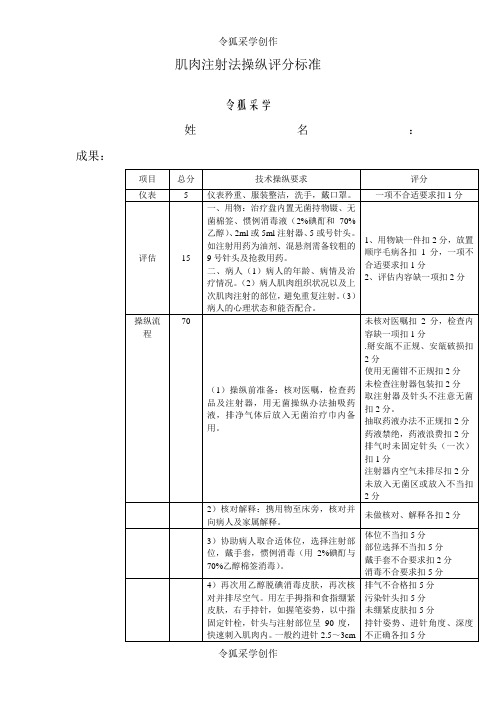 肌肉注射法操作评分标准