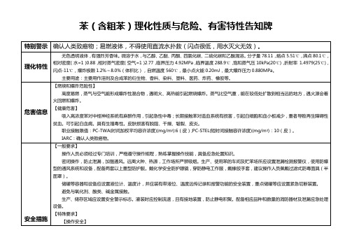 苯(含粗苯)理化性质与危险、有害特性告知牌