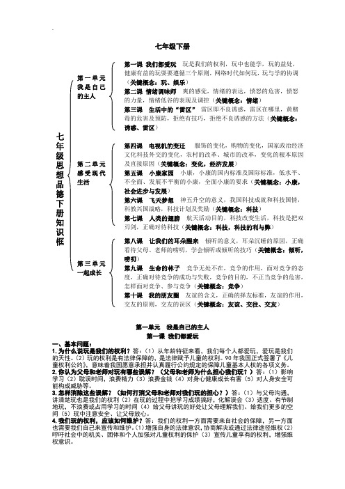 人民版七年级政治下册复习：第1课-我们都爱玩(含答案)