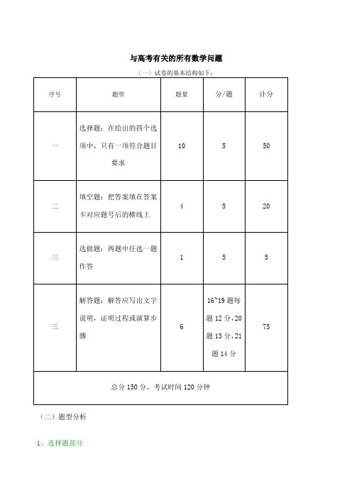 高考数学总复习考点及分值分配