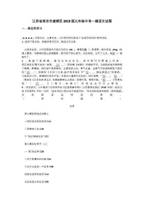 江苏省南京市建邺区2019届九年级中考一模语文试题