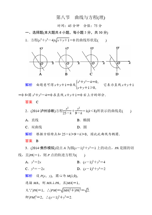 山东省菏泽市高考数学(人教版A版)一轮配套题库:88曲