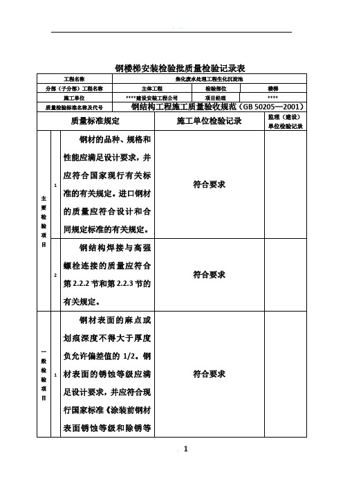 (钢梯)检验批质量检验记录表