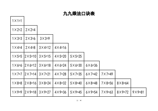 九九乘法口诀表(清晰打印版)