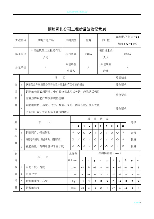 隐蔽工程验收记录表(钢筋)