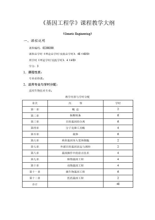 大学《基因工程学》教学大纲