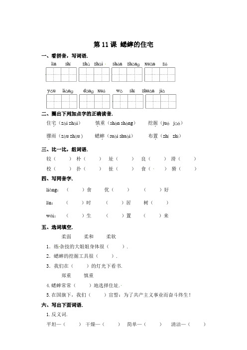 四年级上册语文一课一练-第11课 蟋蟀的住宅 部编版(含答案)