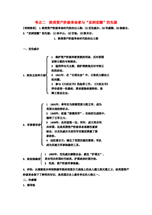 高考历史一轮复习中外历史人物评说考点2欧美资产阶级革命家与“亚洲觉醒”的先驱教案岳麓版