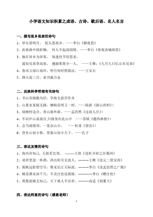 小学语文知识积累之成语、古诗、歇后语、名人名言