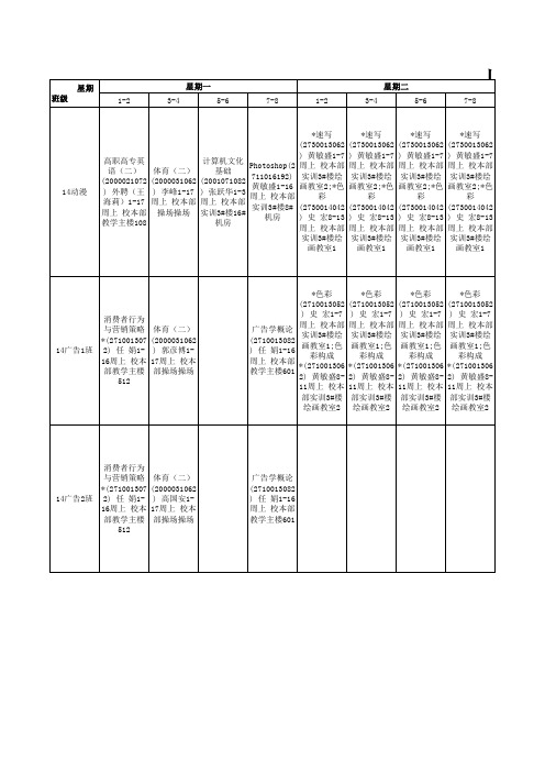 山西工程技术学院2014-2015学年二(两学期)班级大课表