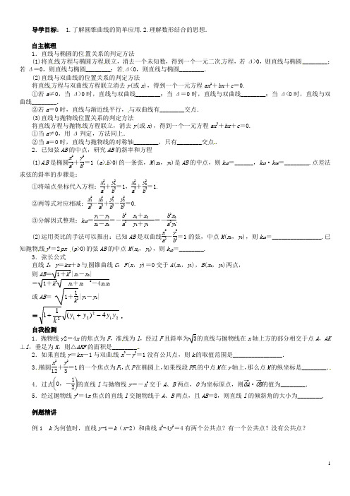 江苏省灌南高级中学高三数学 直线与圆锥曲线复习导学案