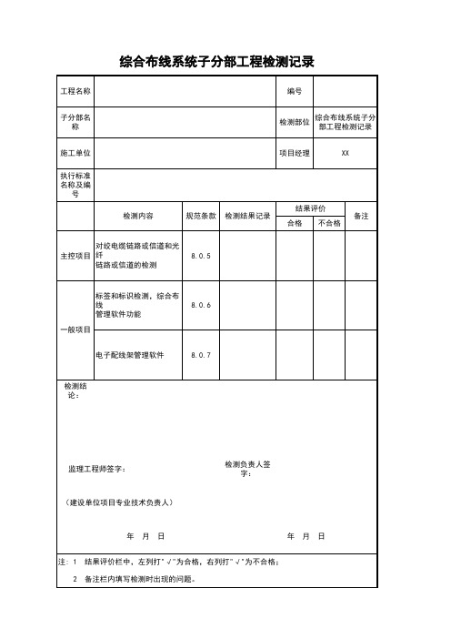 综合布线系统子分部工程检测记录