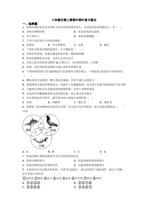 八年级生物上册期中期中复习重点