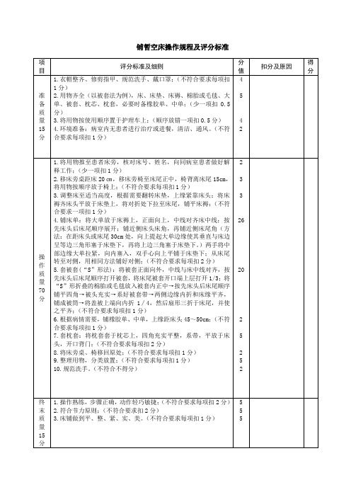 铺暂空床操作规程及评分标准