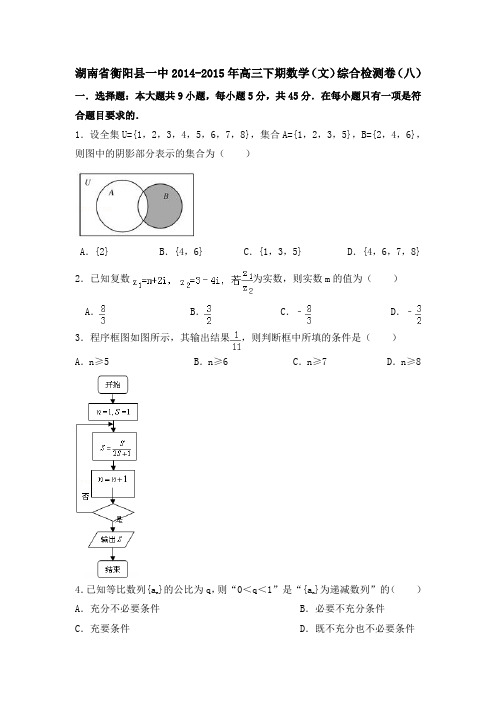 湖南省衡阳县一中2014-2015年度高三下期数学(文)综合检测卷(八)