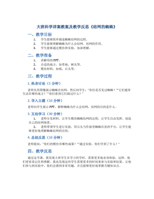 大班科学详案教案及教学反思《结网的蜘蛛》