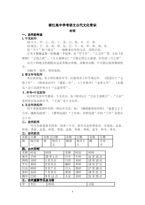 浙江高中学考语文古代文化常识