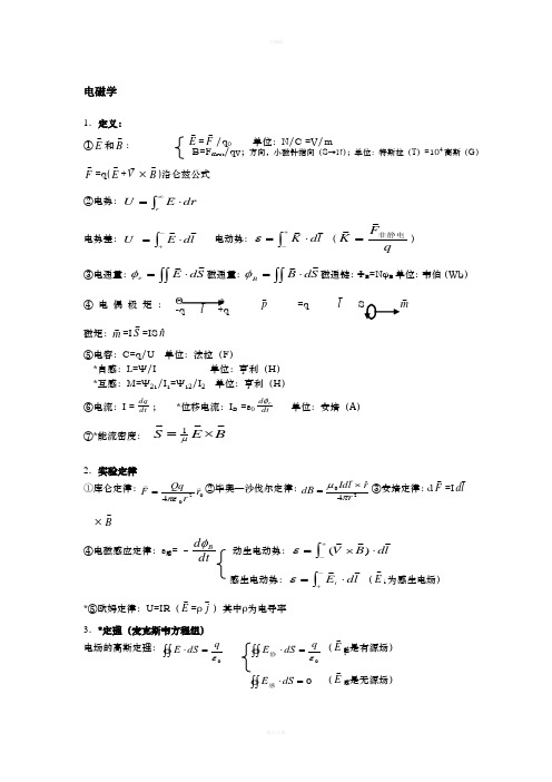 大学物理公式大全下册