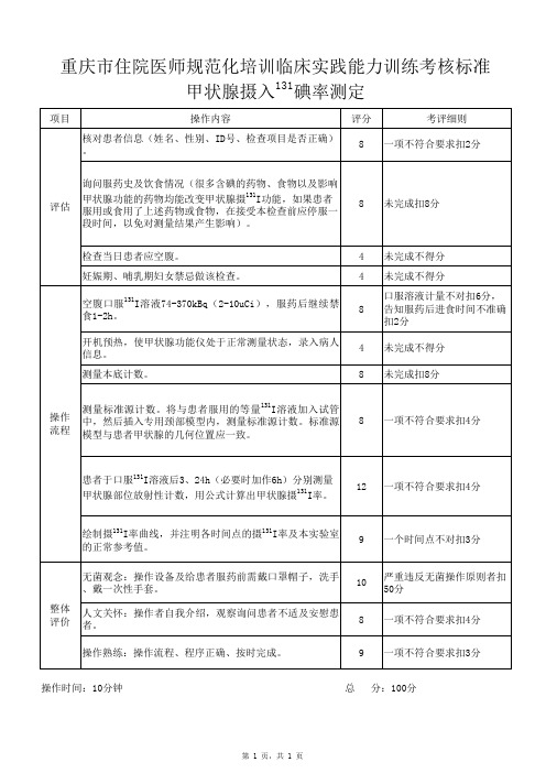 住院医师规范化培训考核项目操作标准：甲状腺吸碘率测定操作  