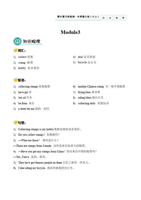 Module3(知识清单)-2024-2025学年六年级英语上学期期中复习讲练测(外研版三起)