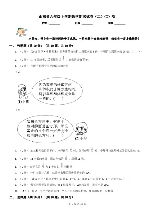 山东省六年级上学期数学期末试卷(二)(I)卷