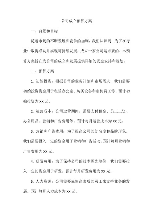 公司成立预算方案