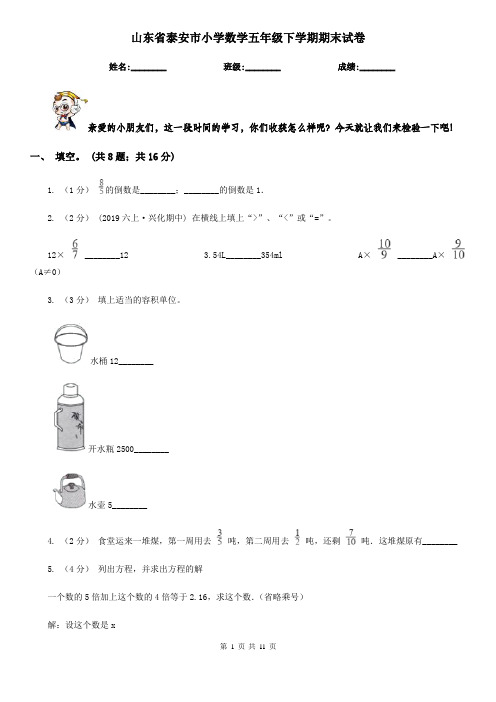 山东省泰安市小学数学五年级下学期期末试卷