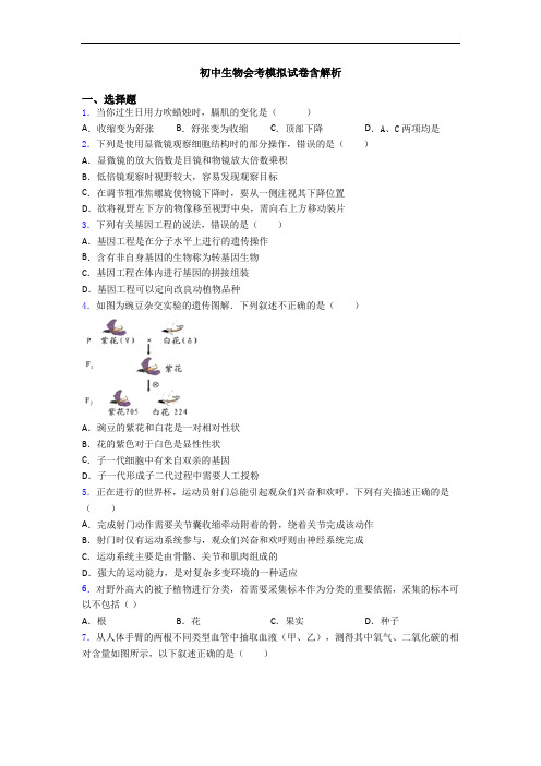 初中生物会考模拟试卷含解析