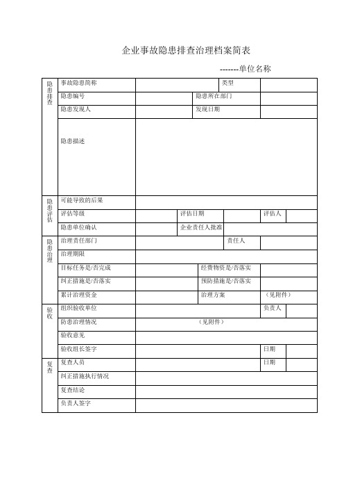 企业事故隐患排查治理档案简表