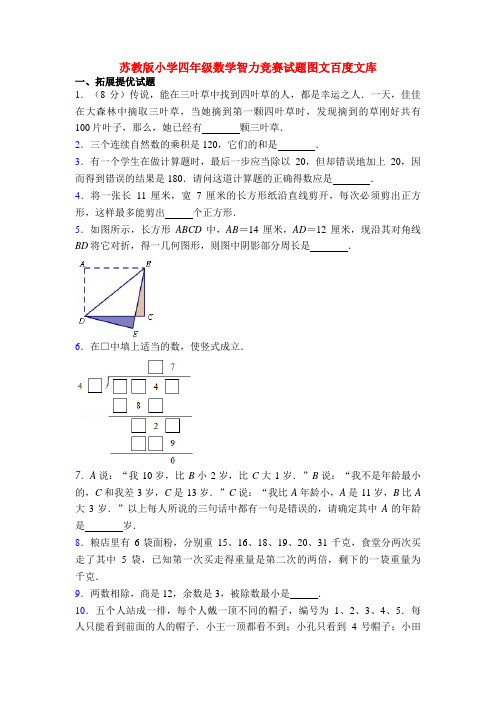 苏教版小学四年级数学智力竞赛试题图文百度文库