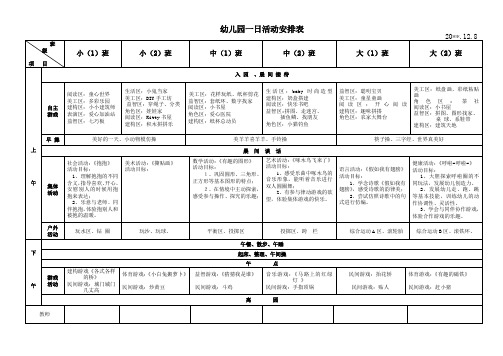 幼儿园一日活动安排表