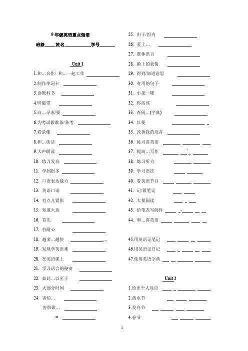 人教新目标九年级英语全册1-14单元短语汇总(默写版)(含答案)