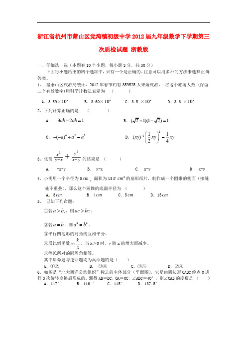 浙江省杭州市萧山区党湾镇初级中学九年级数学下学期第