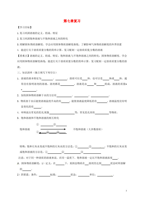 甘肃省白银市景泰县九年级化学下册 第七章 溶液复习学