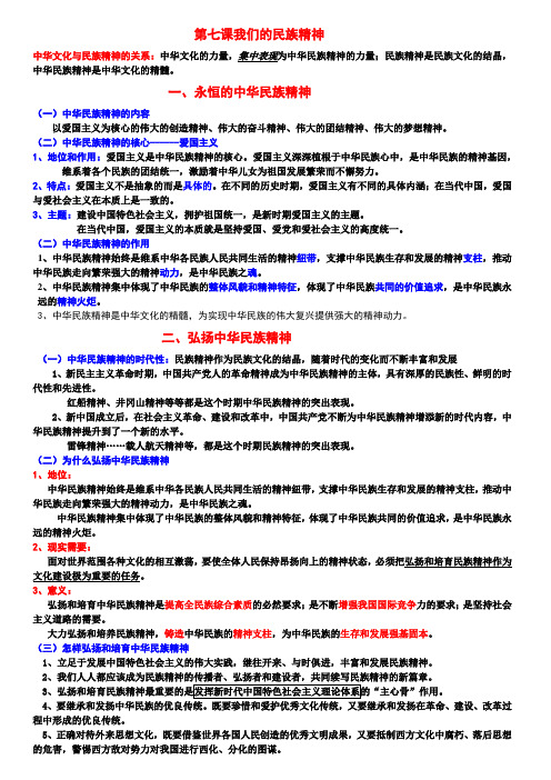 第七课我们的民族精神知识清单
