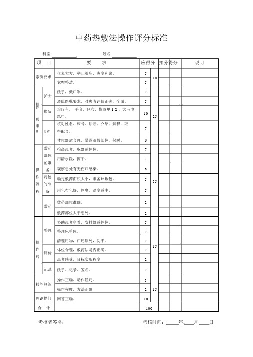 中药热敷法操作评分标准