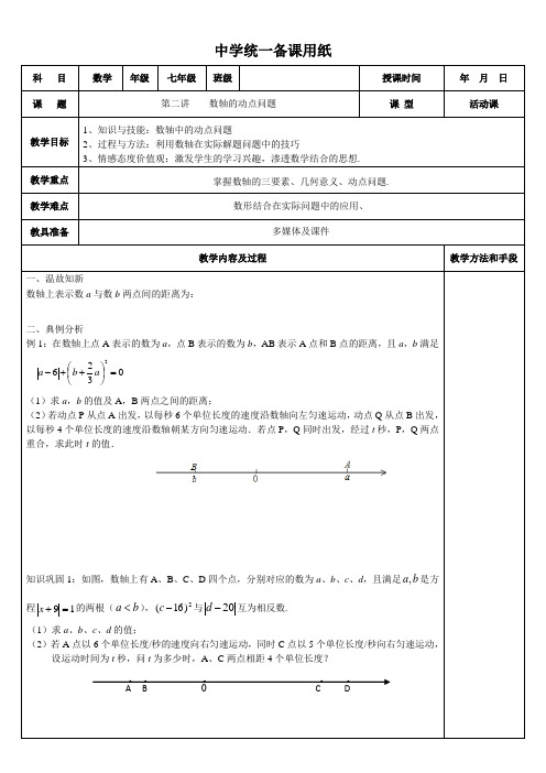 初中数学第三讲 数轴动点问题-电子教案