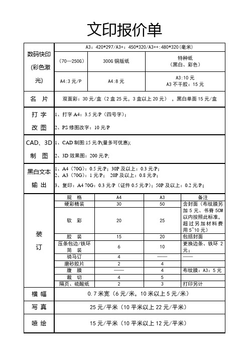 文印报价单