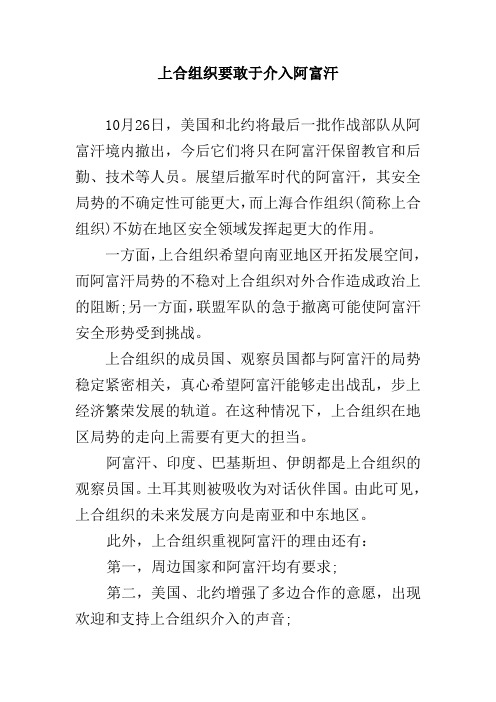 上合组织要敢于介入阿富汗