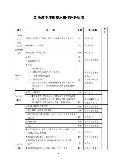 新版皮下的注射技术操作评分标准