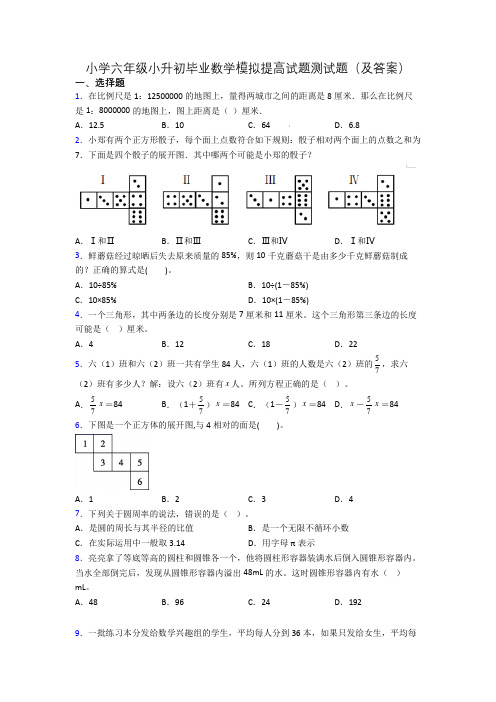 小学六年级小升初毕业数学模拟提高试题测试题(及答案)